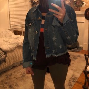 Cropped jean jacket with hand stamped stars